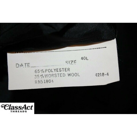 Towncraft Black Striped 2 piece suit Mens Wool Blend 40L Flat Front 34" Waist - Picture 9 of 10